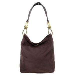 JPK PARIS 75 BROWN NYLON BROWN GENUINE LEATHER STRAP SHOULDER BAG HANDBAG PURSE